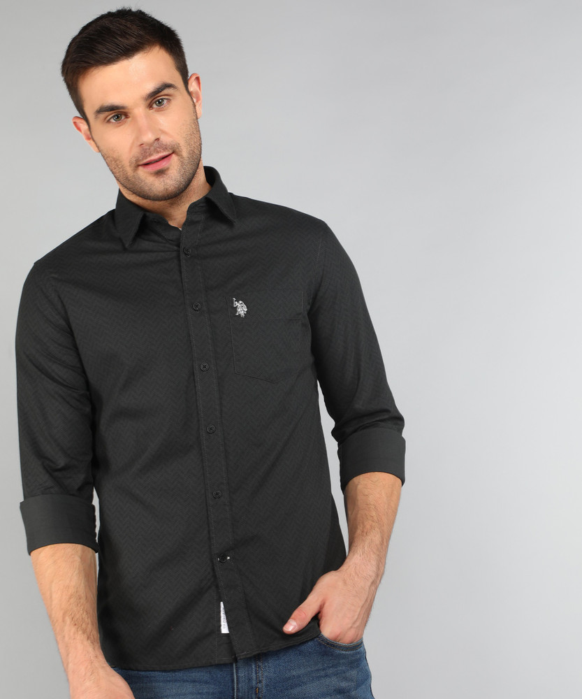 U.S. POLO ASSN. Men Printed Casual Black Shirt