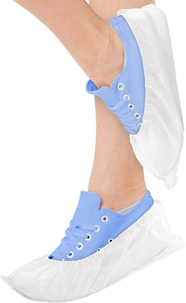 white disposable shoe covers