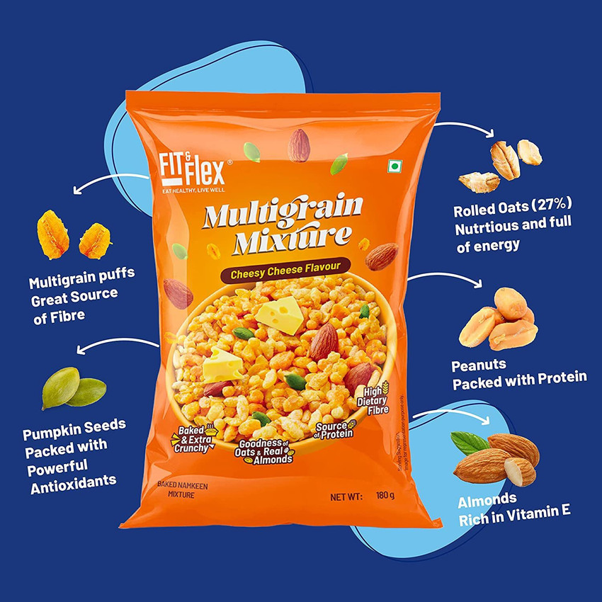 fit & flex Multigrain Mixture Cheesy Cheese Namkeen Mixture - Pack