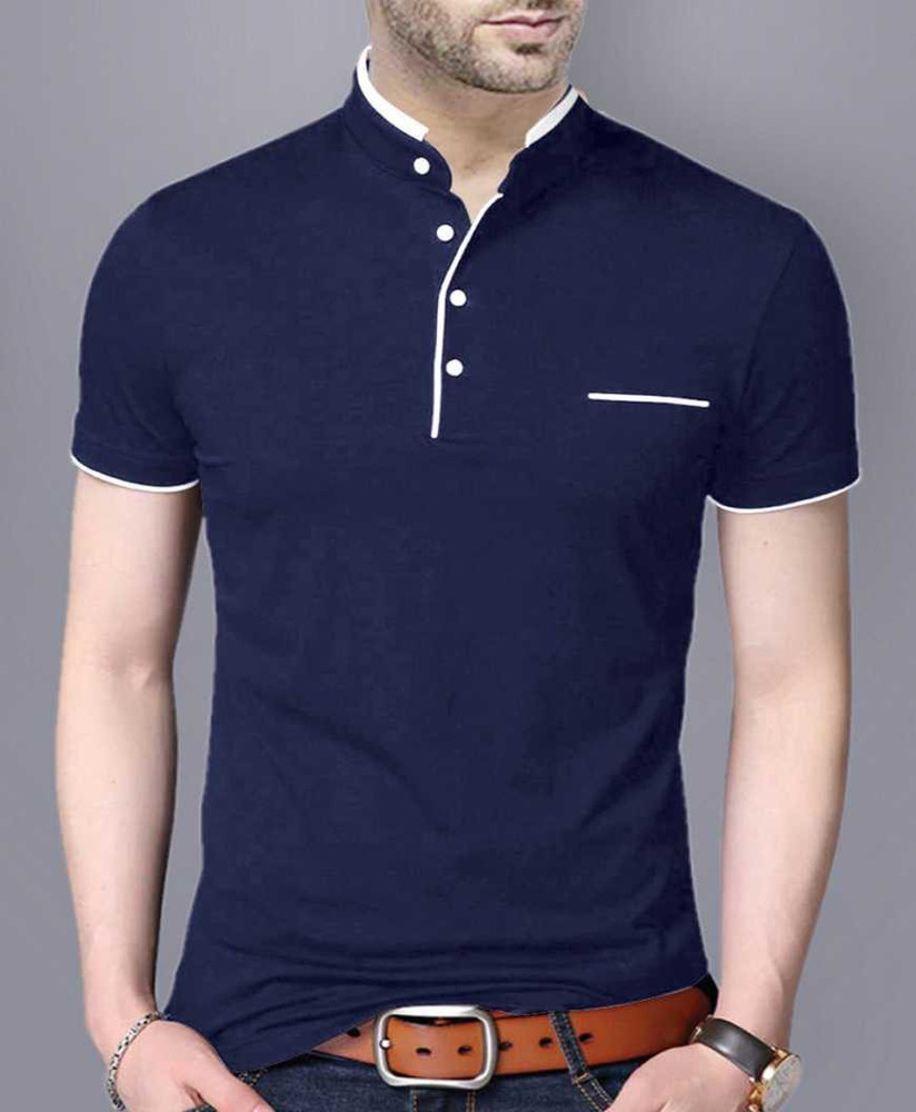 Navy blue t shirt with collar shop