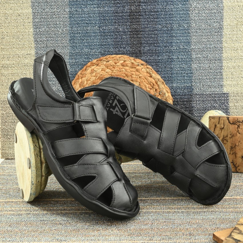 24 Carat Genuine Leather Men Black Sandals Buy 24 Carat Genuine