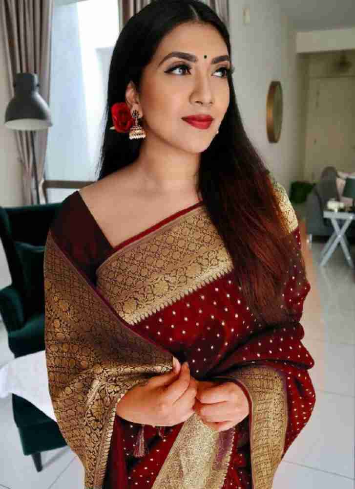 Buy Brown color lichi silk jacquard traditional saree at