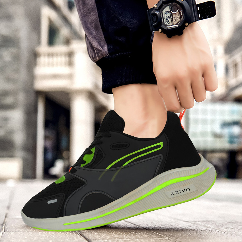 Arivo Black Shoes With Neon Green Color Touch For Casual Wear