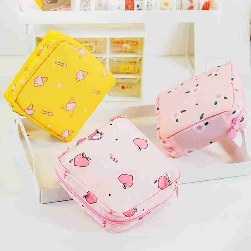 HOUSE OF QUIRK Sanitary Napkin Storage Bag Menstrual Pad Bag with Zipper Pink Heart Travel Toiletry Kit Pink Price in India Flipkart