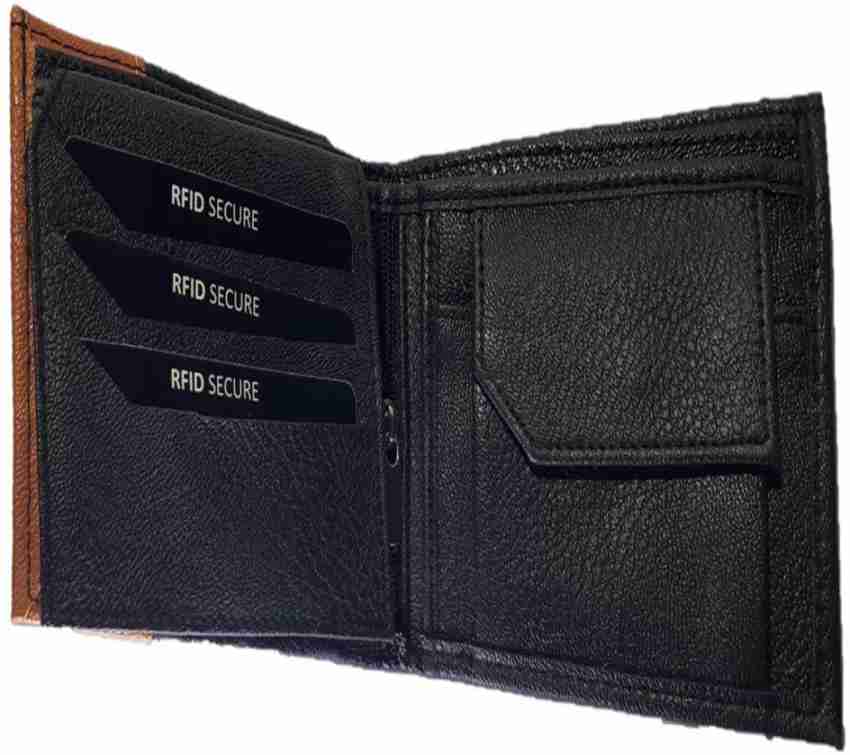 APM Men Casual Black Genuine Leather Wallet Black Price in India