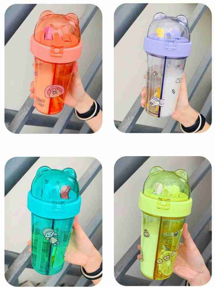 420ml Kid Water Bottle with Straw Cute Cartoon Leak Proof Food