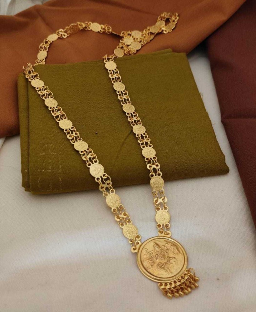 PJY 30 inch Laxmi Coin Real Gold Look Chain Pendant Necklace