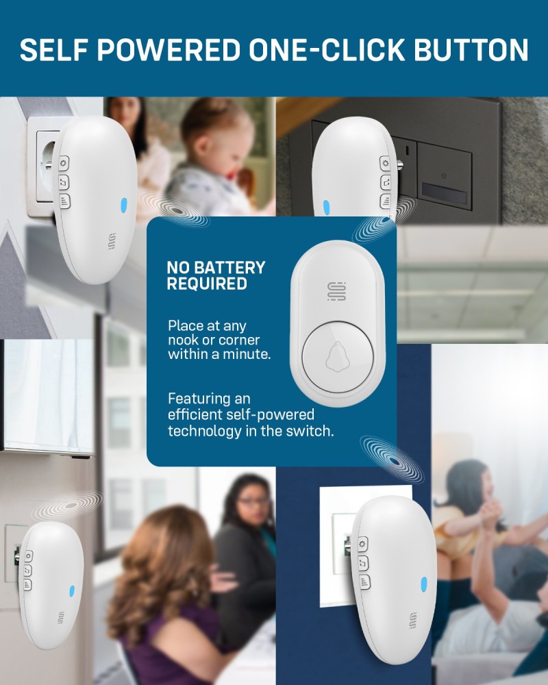 lokza Battery Free Wireless Doorbell Chime Kit 150M Range with 52 Tones 4  Level Volume Wireless Door Chime Price in India - Buy lokza Battery Free  Wireless Doorbell Chime Kit 150M Range