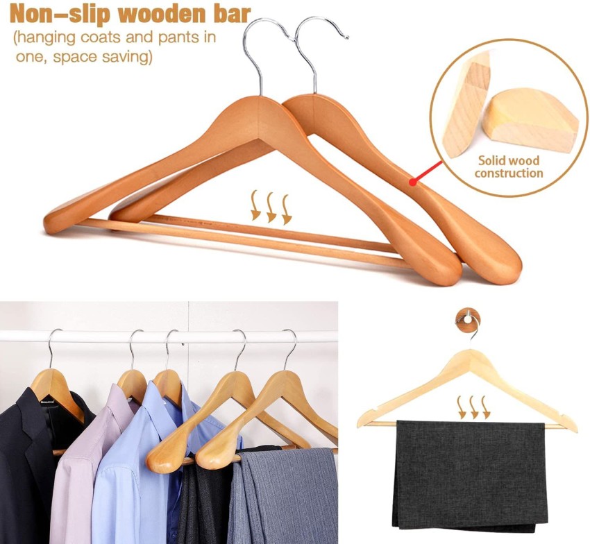 NUZYZ Coat Hook Shape Wood Household Clothes Hangers for Kitchen