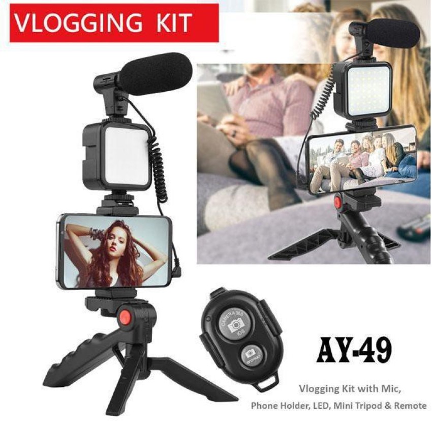 MJ Hub Mobile Vlogging Kit with Microphone Tripod Stand and LED