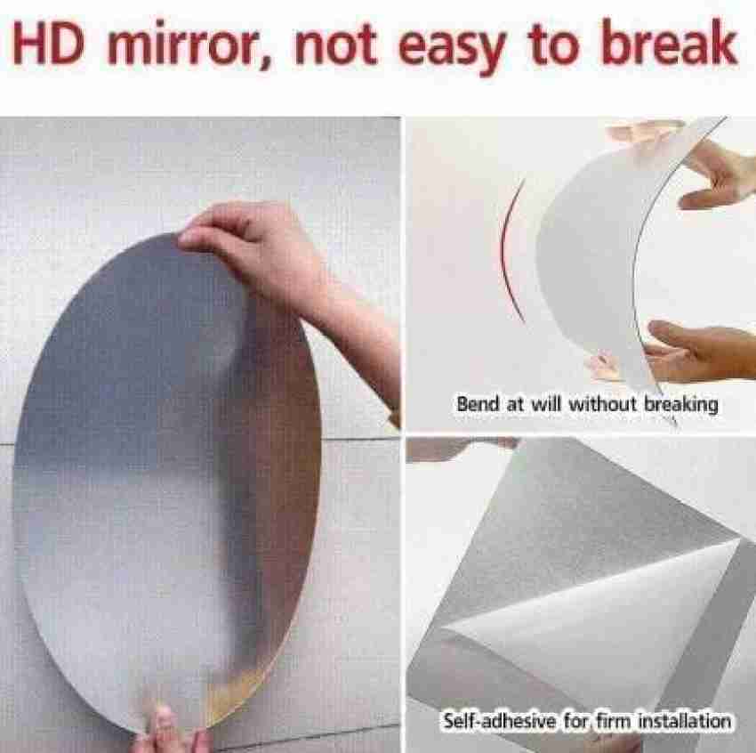QuityShop 30 cm Flexible Mirror Self-Adhesive Mirror Non-Glass Mirror  Sticker and 5 Wall Hooks Self Adhesive Sticker