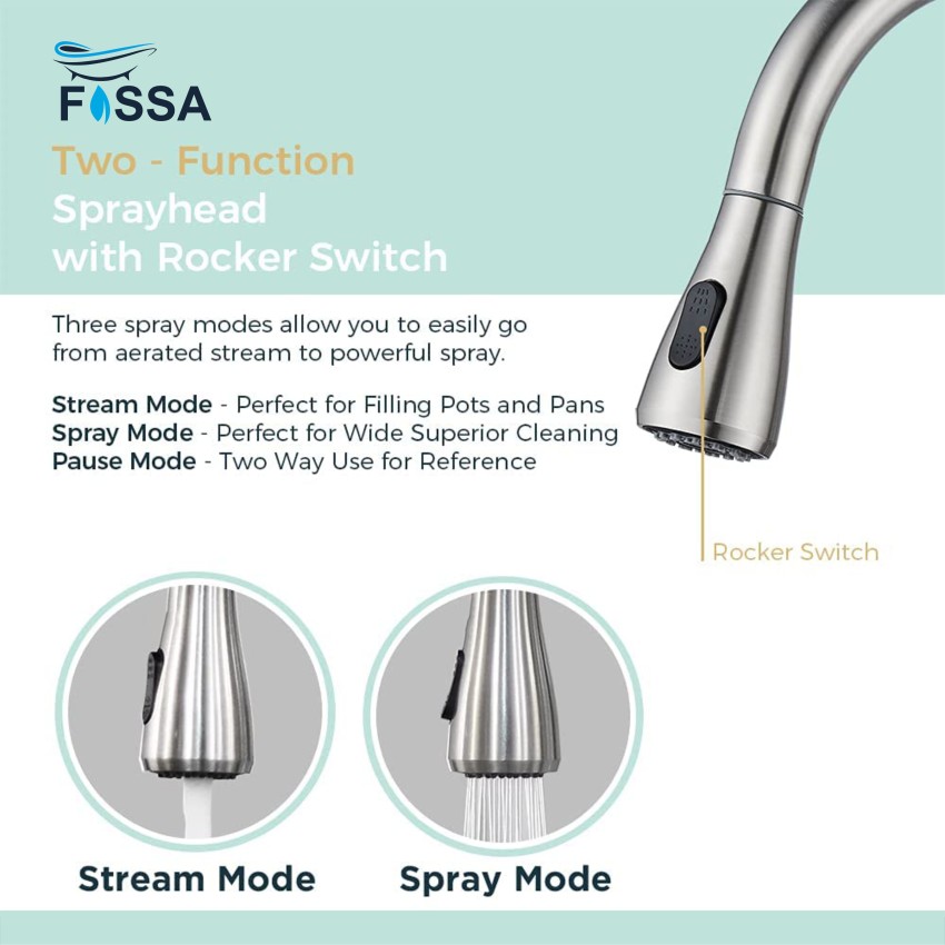 ⚡️Buy Fossa Kitchen Sink Mixer Tap with Pull Down Sprayer, Single Handle  High Pull Out Kitchen Taps, Single Level Stainless Steel (Black Chrome) at  the best price with offers in India. ✓
