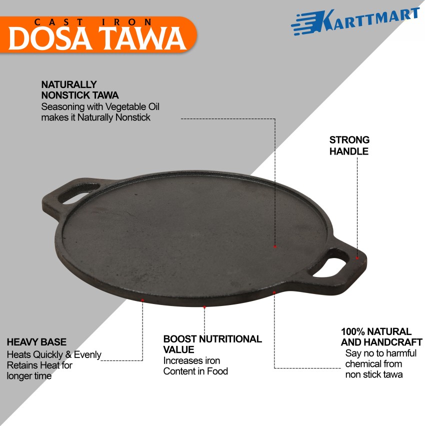 Coconut cast iron dosa tawa - pre seasoned with 100% vegetable oil