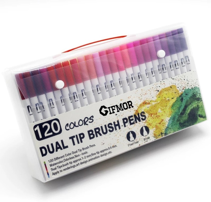 120 Colors Dual Tip Brush Pens Fineliner Tip 0.4mm and Brush Tip 1