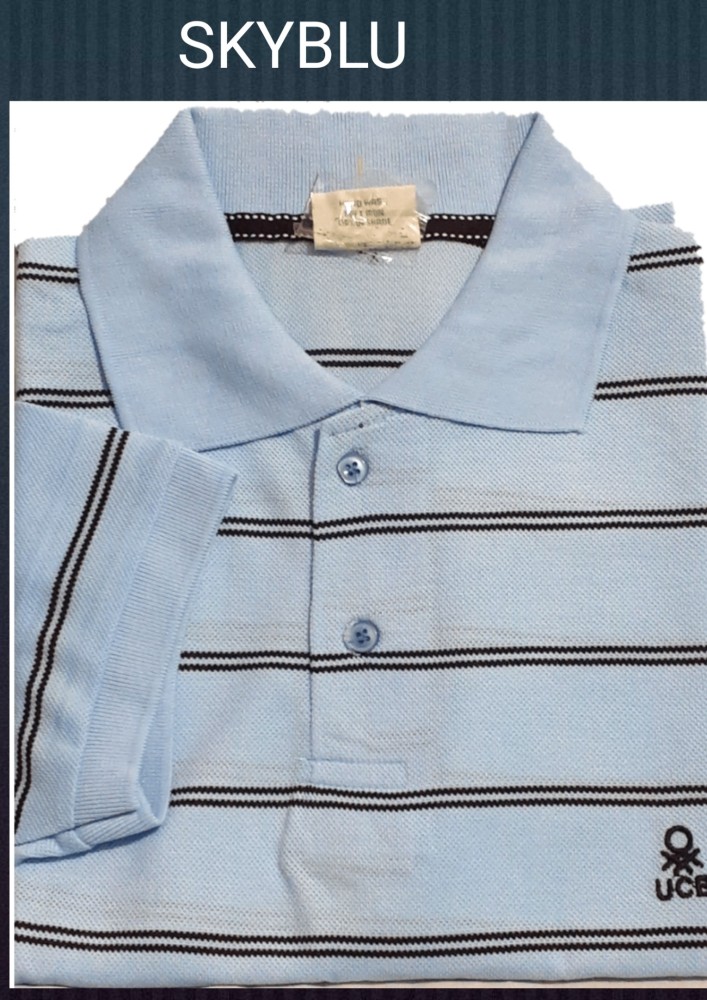 EBONYCREATIONs Striped Men Polo Neck Blue T-Shirt - Buy