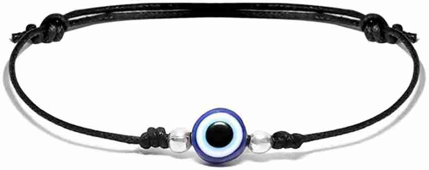 925 Sterling Silver Beads Evil Eye Black Thread Anklet- Dark Blue