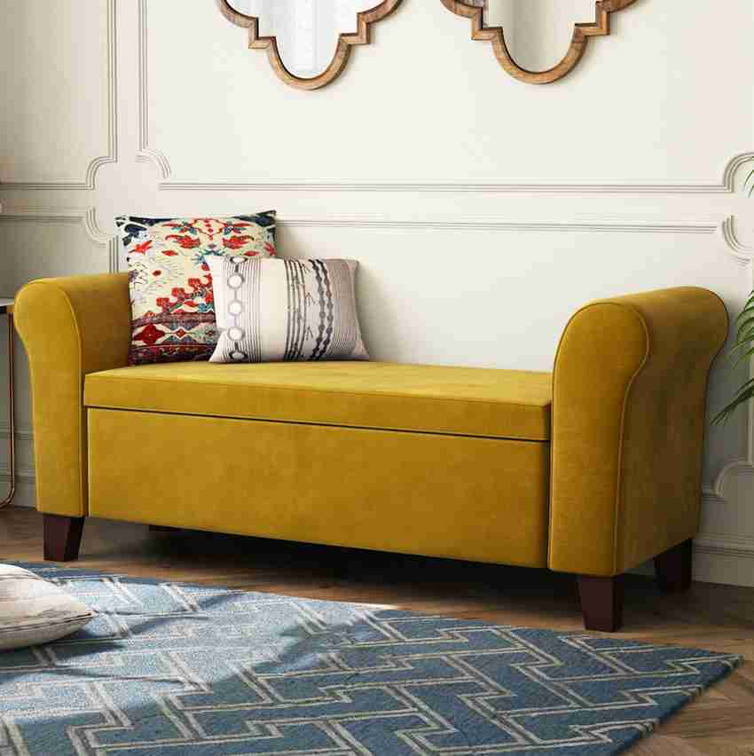 Yellow bench with shop storage
