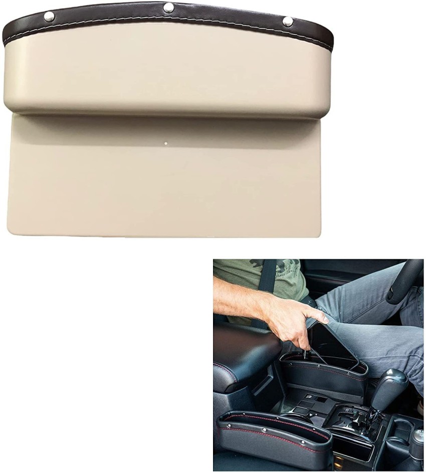 lukzer 2 PC Car Seat Gap Filler Leather PU Car Console Side Storage  Organizer Seat Pockets Catch Caddy / Card Mobile Holder Storage Box (Black)  Car Bottle Holder Price in India 