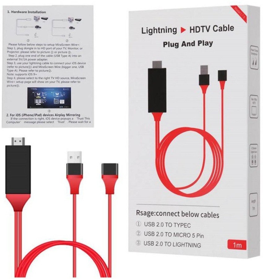 1080P HDMI Mirroring Cable Phone to TV HDTV Adapter For iPhone iPad Android