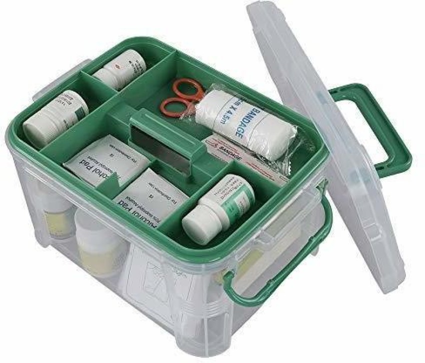 Clear First Aid Bin with Detachable Tray, Portable Emergency Kit