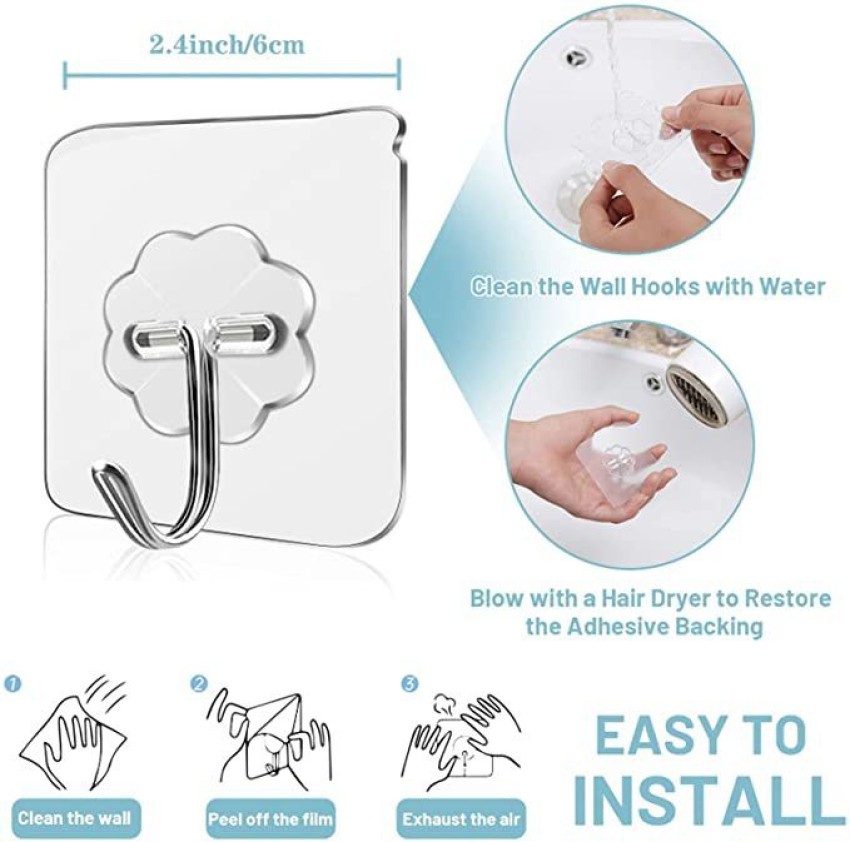 WAIT2SHOP 10 Pcs Self Adhesive Wall Hooks, Heavy Duty Sticky Hooks