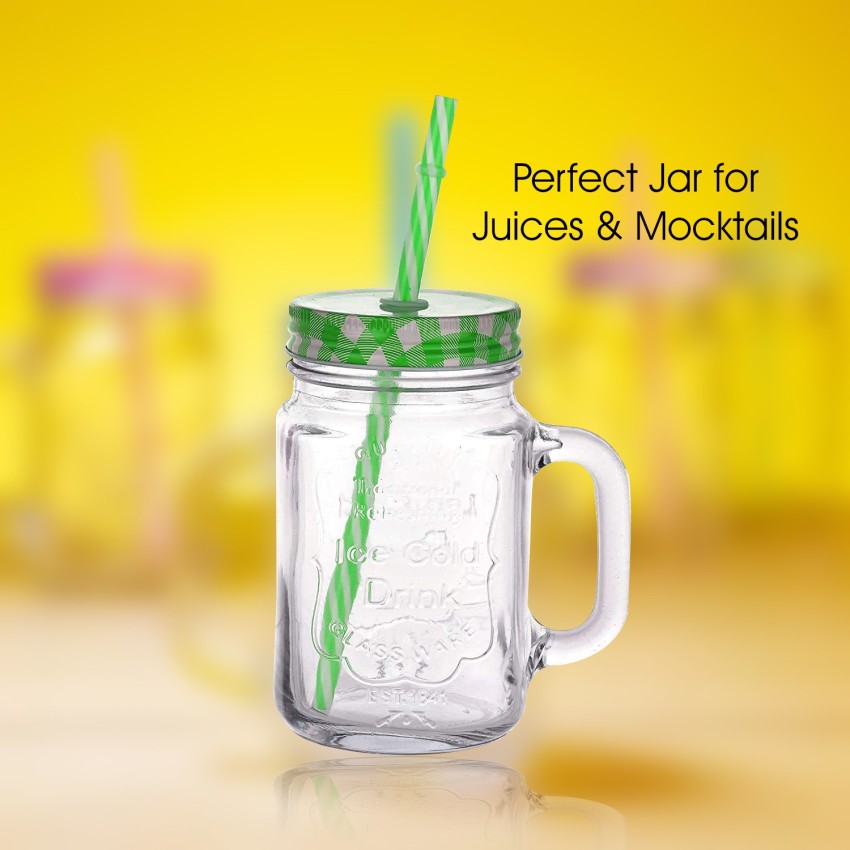 2 - 6 X CLEAR GLASS MASON JARS DRINKING SUMMER COCKTAIL JAR HANDLE & STRAW  450ML