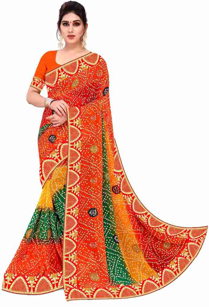 Buy Vishnu Creations Printed Bandhani Georgette Multicolor Sarees Online Best Price In India Flipkart