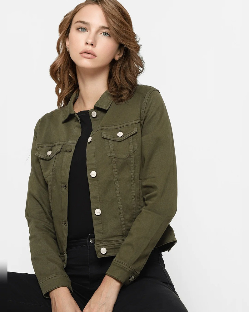 Ladies green denim jacket on sale