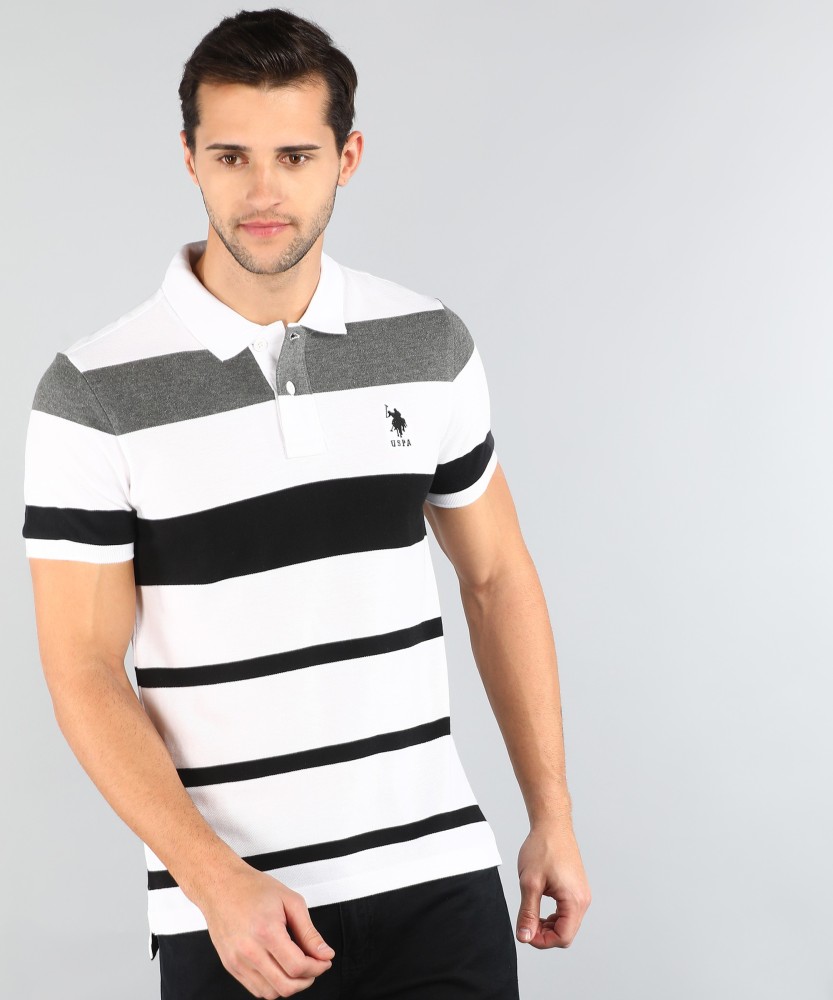 U.S. POLO ASSN. Striped Men Polo Neck White Black T Shirt Buy U.S. POLO ASSN. Striped Men Polo Neck White Black T Shirt Online at Best Prices in India Flipkart