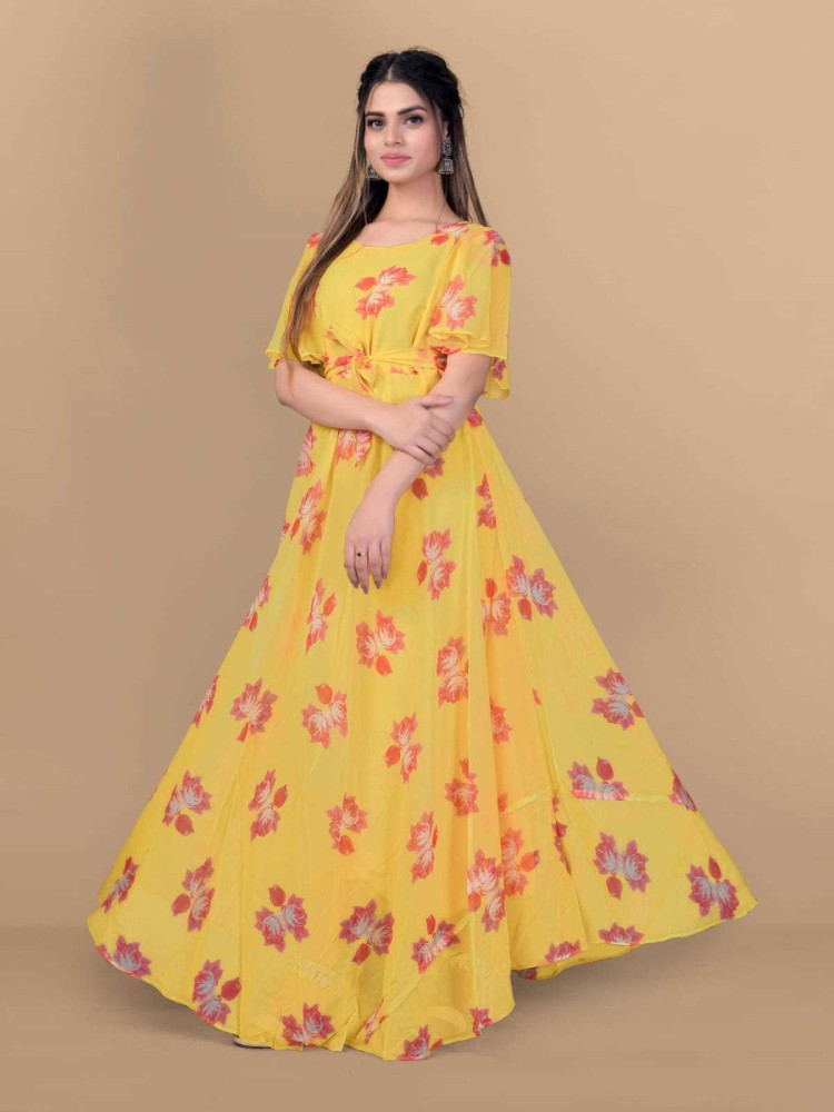 PRG FASHIONS Women Gown Yellow Dress - Buy PRG FASHIONS Women Gown Yellow  Dress Online at Best Prices in India