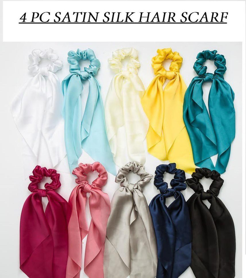 COSMO cute satin silk hair scarf for girl women 4 pc Hair