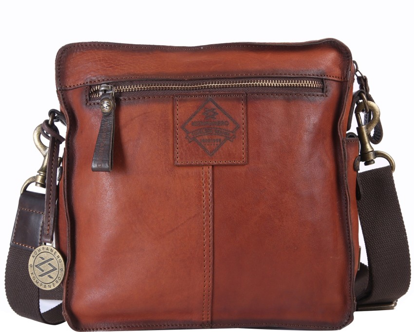 Buy Kompanero Brown Genuine Leather Sling Bag B9919COGNAC at Amazonin