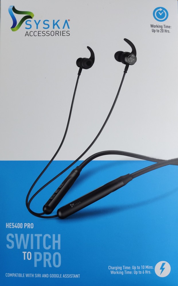 Syska HE 5400 pro Bluetooth Headset with Flash Chrge Black In the Ear Bluetooth Headset