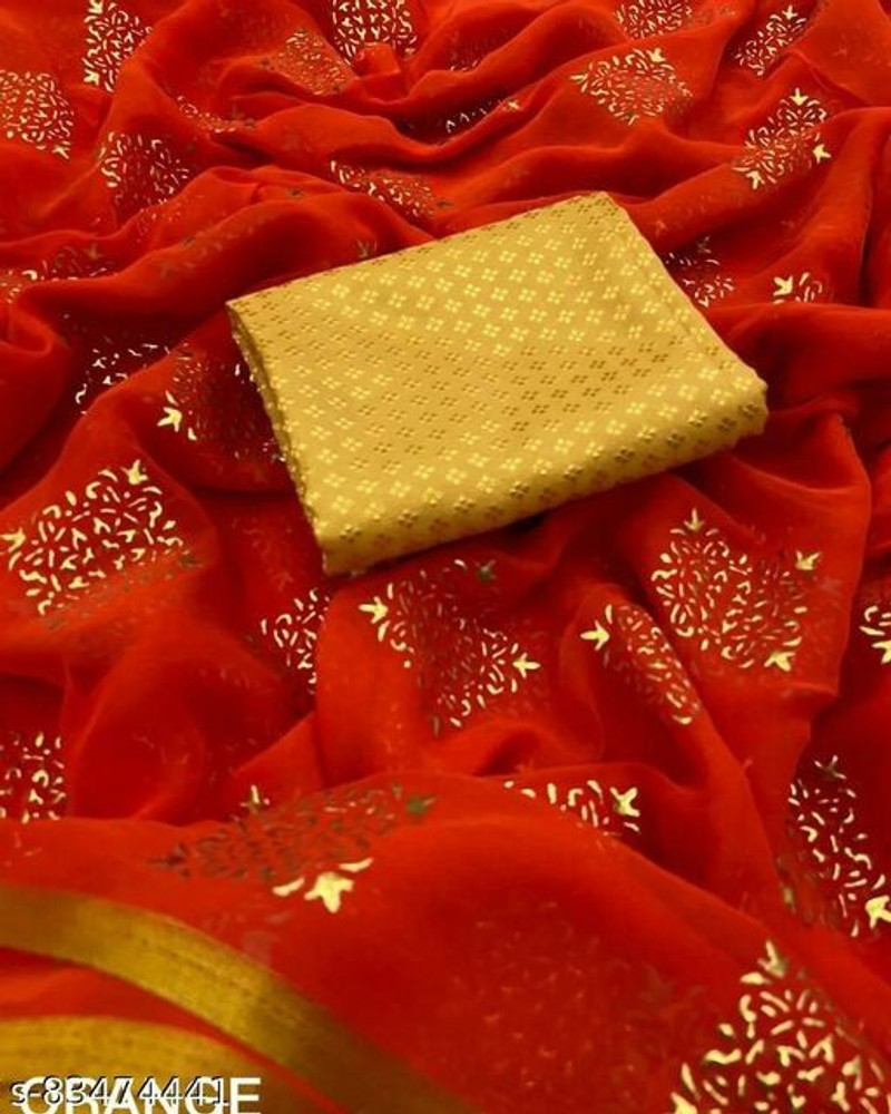 Buy Febo Fashion Printed Bollywood Chiffon Orange Sarees Online