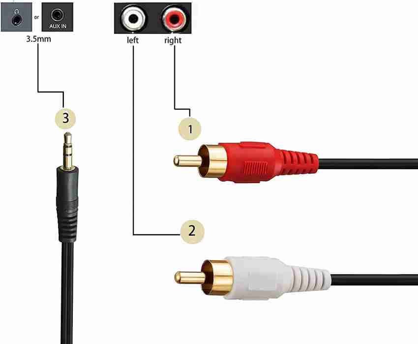 Mak World TV-out Cable 3.5mm Stereo Audio Aux Male to 2 RCA Male Cable (5  Meter) - Mak World 