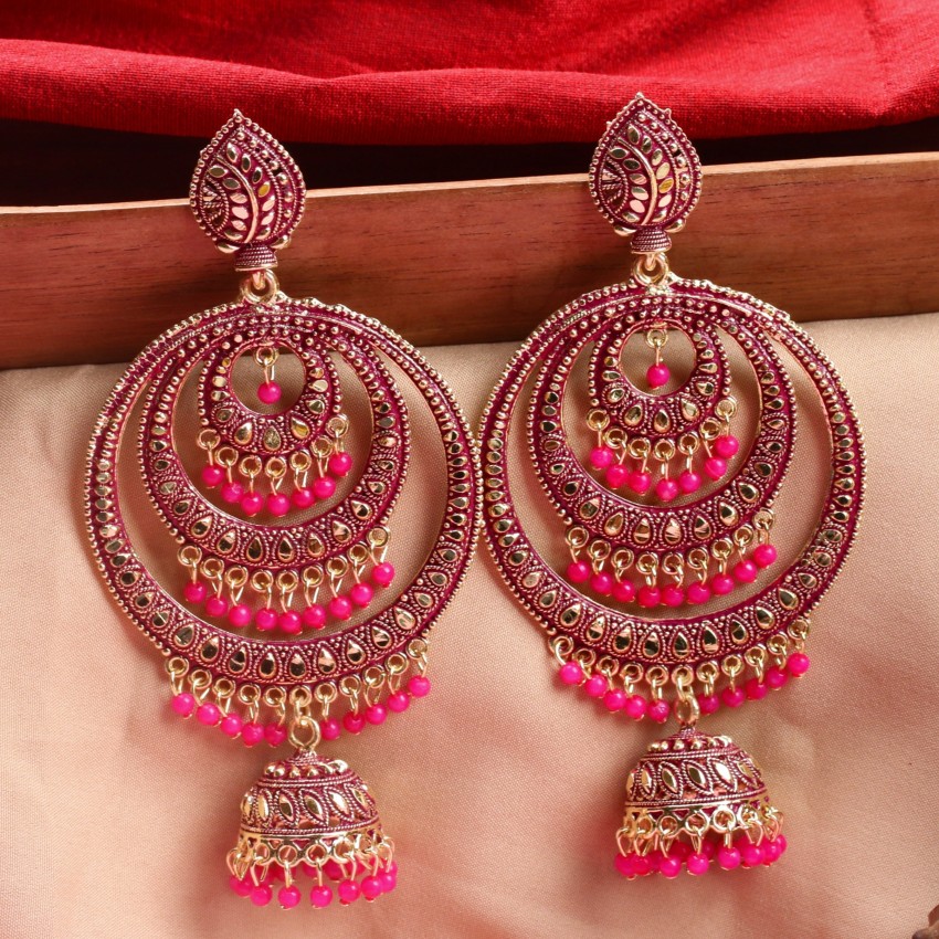 Pink colour on sale ke jhumke