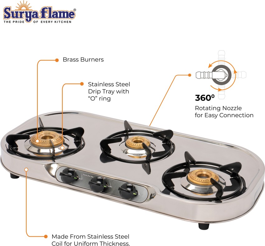 surya gas stove 3 burner price steel