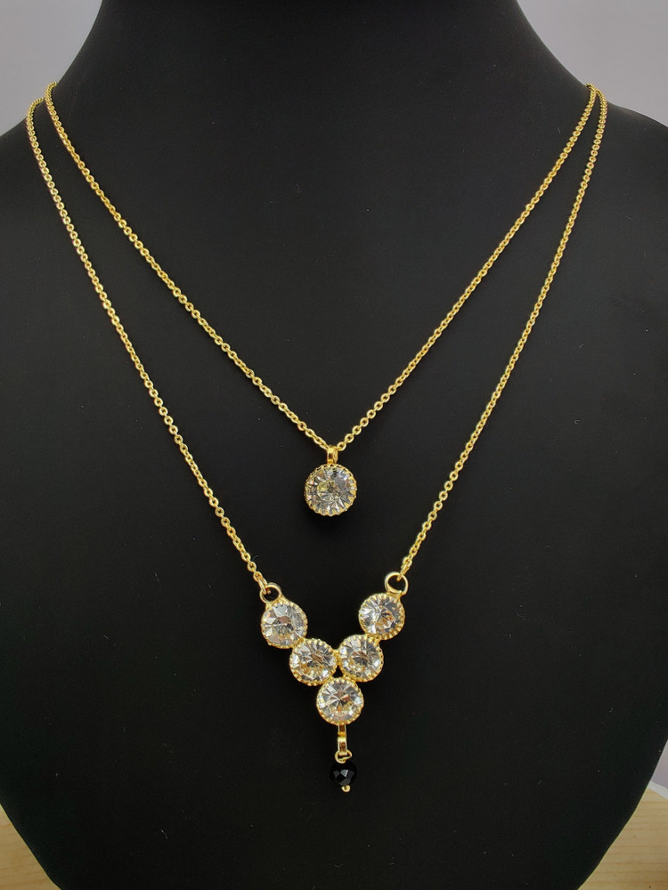 DHARM JEWELS Gold Plated Five Stone Two Layer Antic Chain Diamond