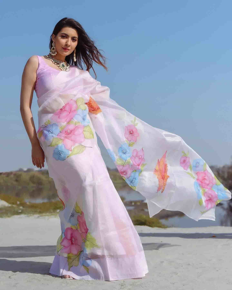 Organza digital print sarees online sales