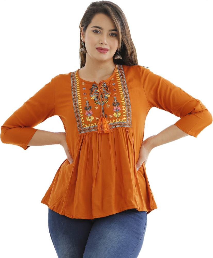 YESU FASHIONS Casual Embroidered Women Orange Top Buy YESU FASHIONS Casual Embroidered Women Orange Top Online at Best Prices in India Flipkart