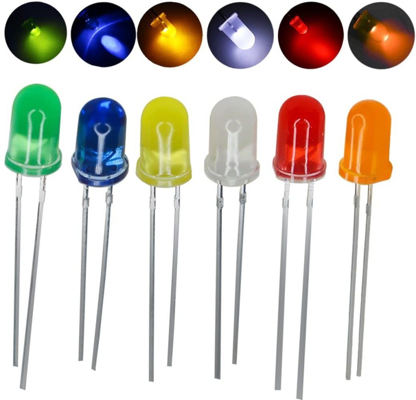 Scriptronics 6 Colour LED Diodes Lights 5mm Light Emitting Diode LED Lamp  Assorted Kit / 2pin Diffused LED Electronic Parts Kit for Arduino (60  Pieces) : : Home & Kitchen