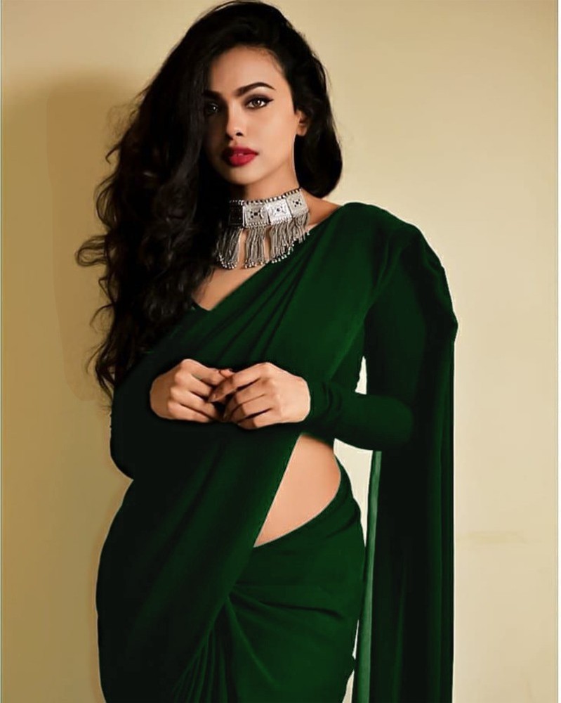 Olive Green-Brown Ready to Wear One Minute Lycra Saree - Clo