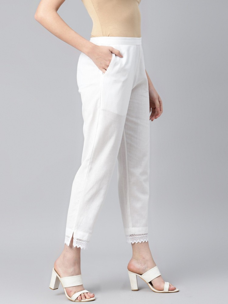 Javta Plain Ladies White Casual Cotton Pant