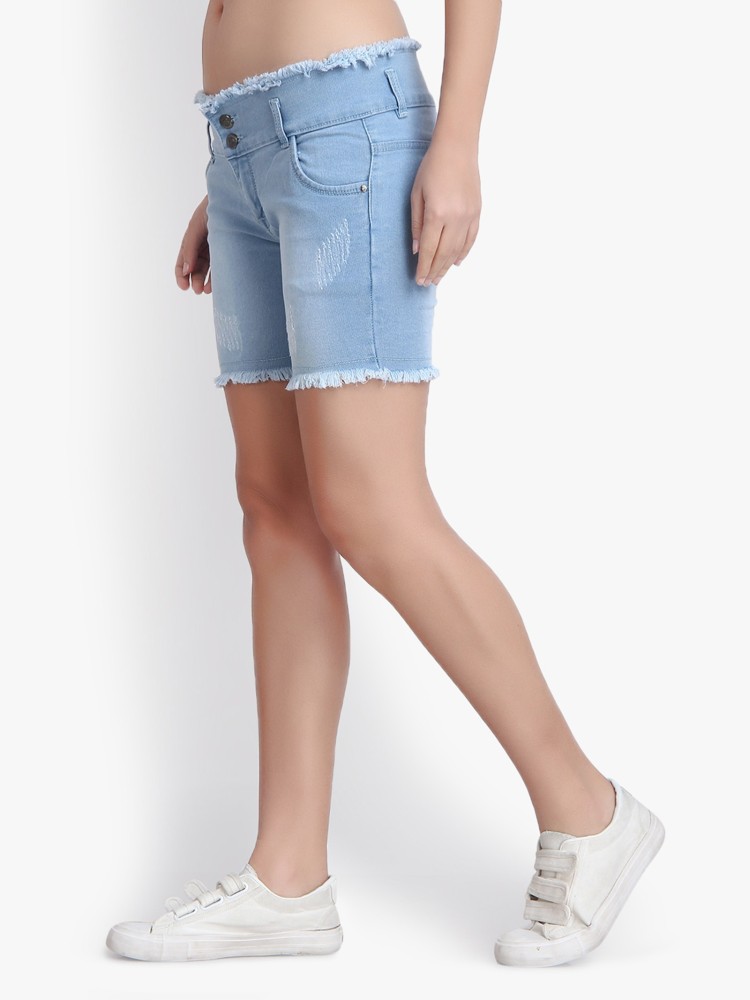 PERFECT FASHION Solid Women Denim Light Blue Denim Shorts - Buy