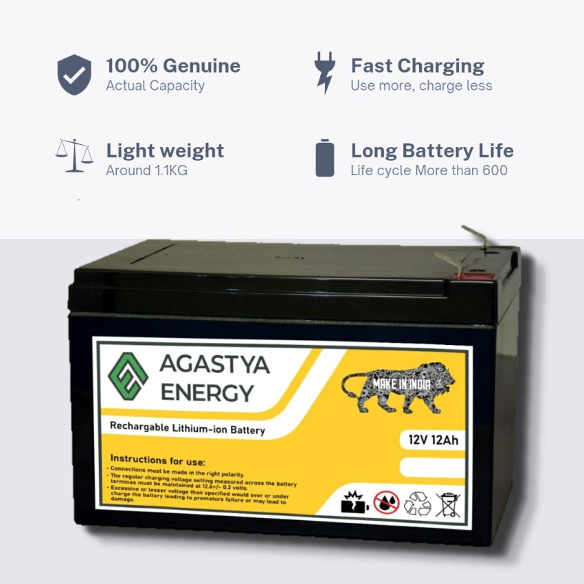 Agastya Energy 12V 12Ah Lithium Ion Battery with BMS Lithium Solar Battery  Price in India - Buy Agastya Energy 12V 12Ah Lithium Ion Battery with BMS  Lithium Solar Battery online at