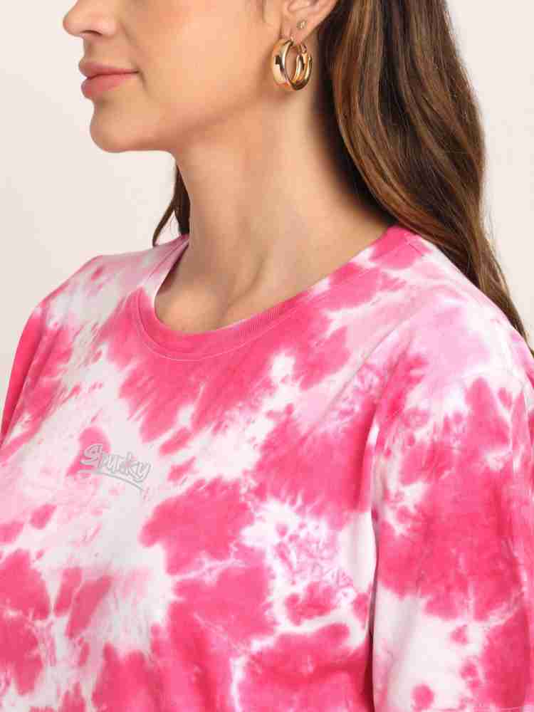 ENTI Women Tie Dye Shirt Round Neck 3/4 Sleeves in Pink at