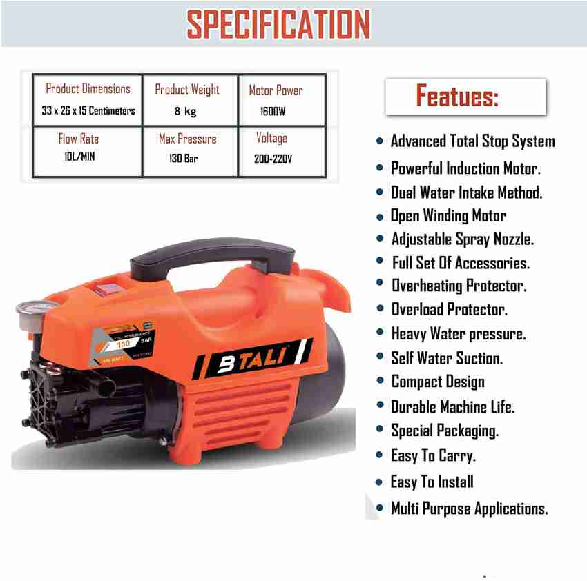 PARTHVI BTALI 1600 WATT 130 BAR HIGH CAR PUMP FOR HOME USE