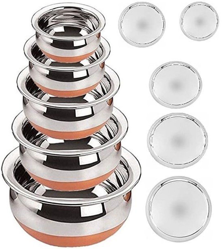 Sumeet Stainless Steel Copper Bottom Cookware/Container/Tope Set Of 3 Pcs  With Lids