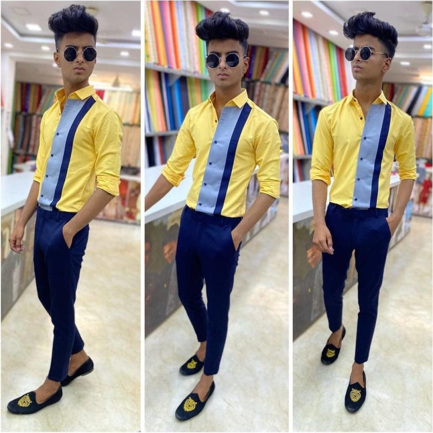 Yellow Short Sleeve Shirt with Blue Pants Outfits For Men 52 ideas   outfits  Lookastic