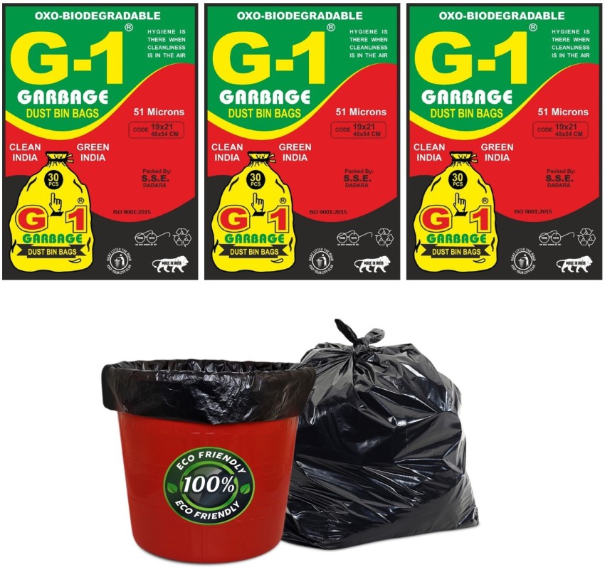 G 1 Garbage Bags/Dustbin Bags/Trash Bags Medium Size For Home Kitchen  Washroom Hotels (90 Bags), Green)